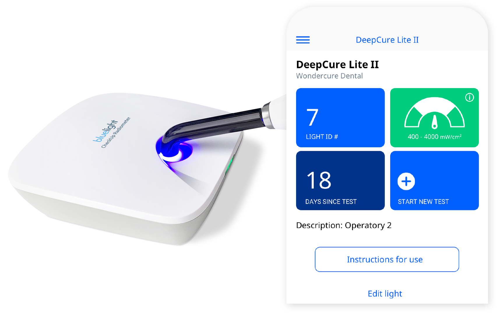 MARC measurement app showing live cure feedback.